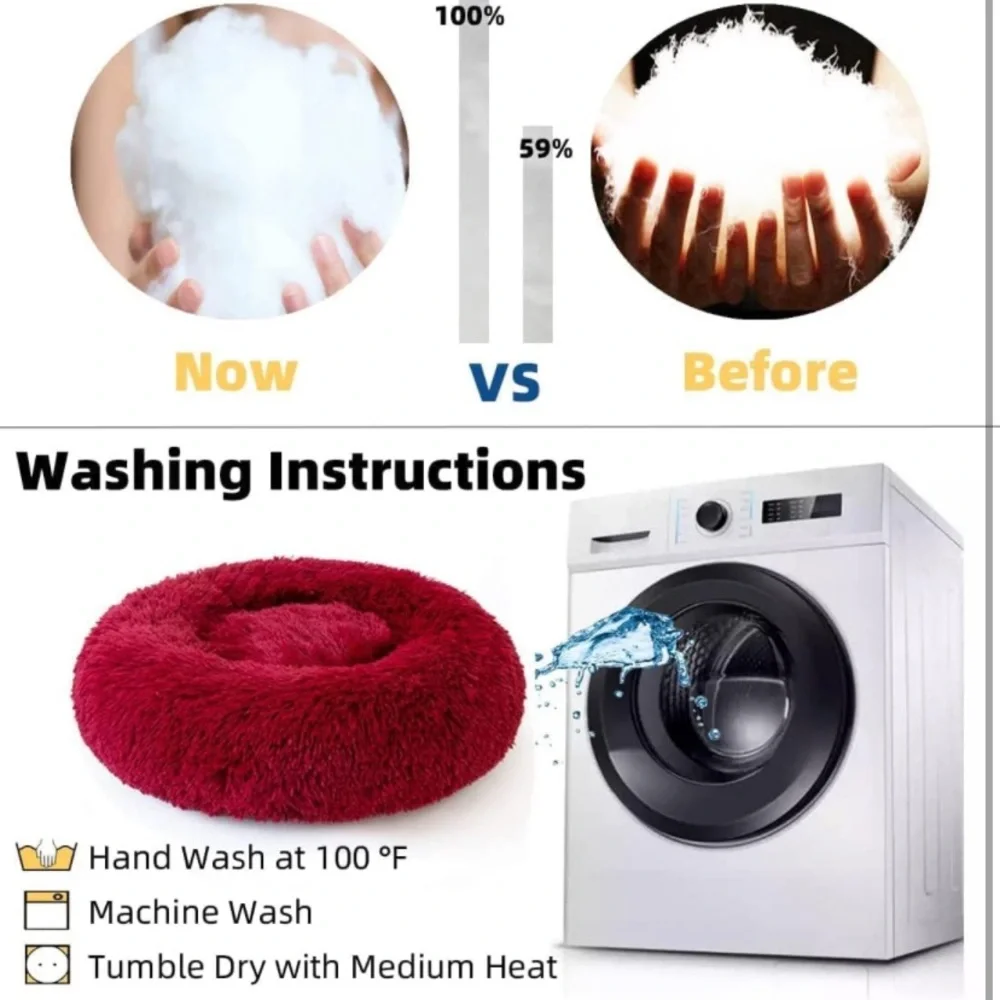 Washable Cat Bed Donut Calming for Cats, Small/Medium Dogs, Round Soft